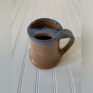 Handcrafted Mustache Guard Mug with Blue & Brown Glaze 16oz